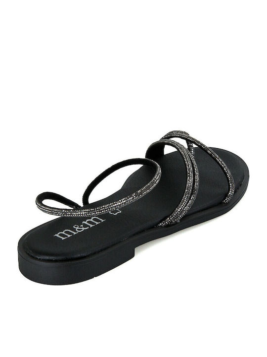Leather Women's Flat Sandals in Black Color