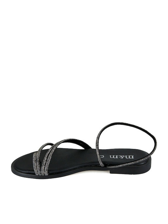 Leather Women's Flat Sandals in Black Color