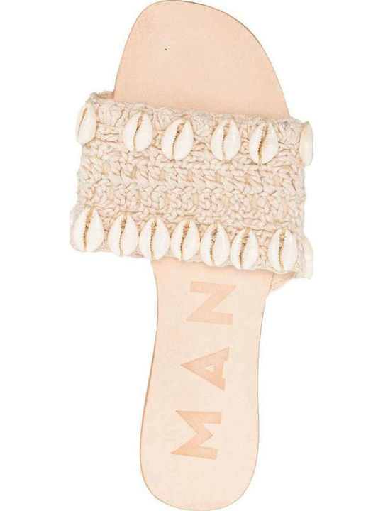 Shells & Crochet; Yucatán Δερμάτινα Γυναικεία Σανδάλια Μπεζ