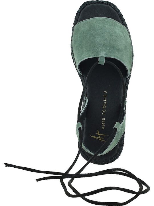 Leder Flache Sandalen für Damen in Grün Farbe