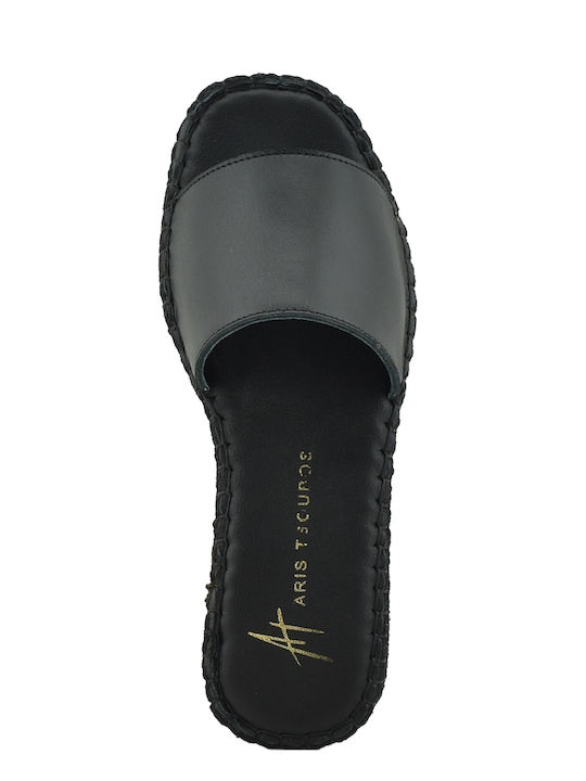 Leder Flache Sandalen für Damen in Schwarz Farbe