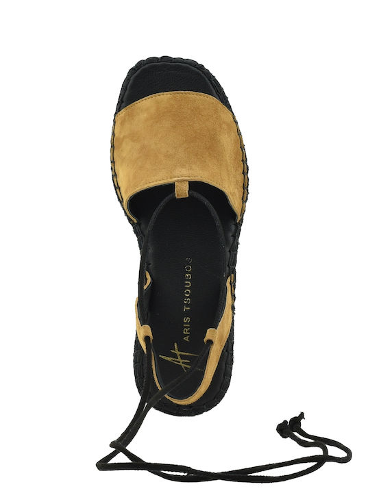 Leder Flache Sandalen für Damen in Beige Farbe