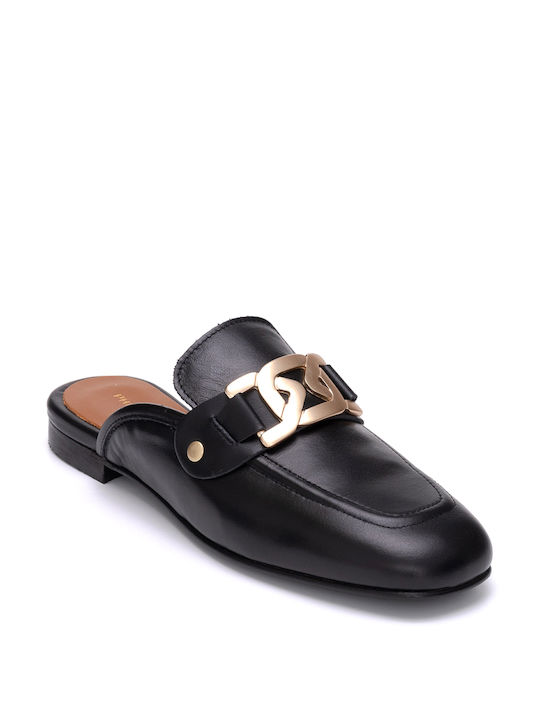 Philippe Lang Flat Piele Mules Black