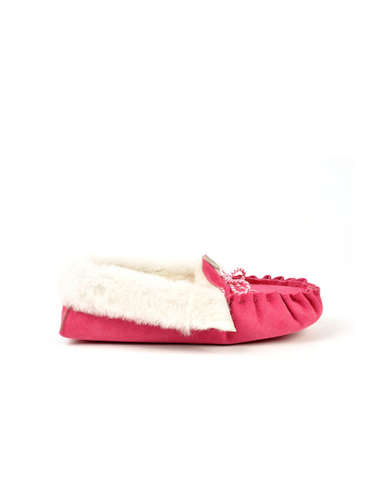 MRDline Closed Leather Women's Slippers in Fuchsia color