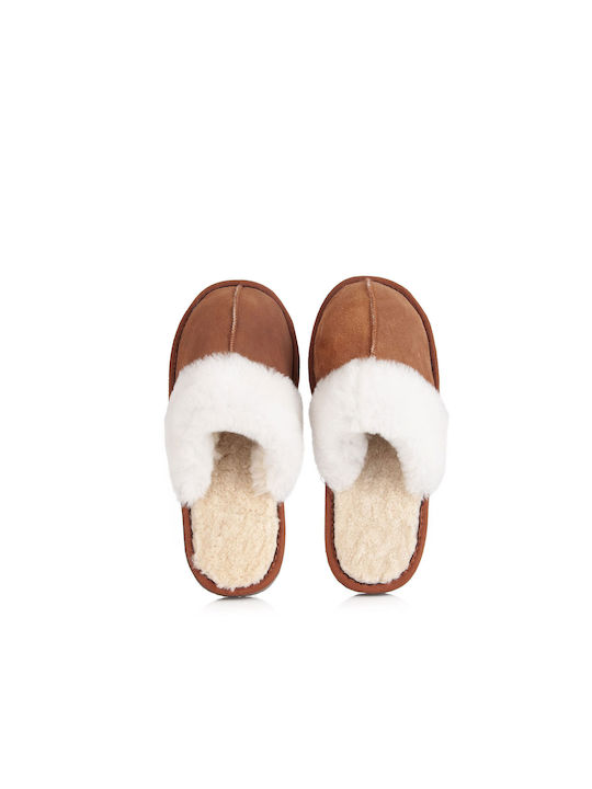 MRDline Winter Women's Slippers with fur in Brown color