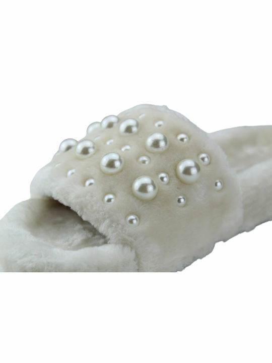 Plato Winter Women's Slippers with fur in White color