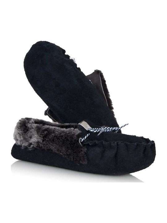 Closed Leather Women's Slippers Navy Blue