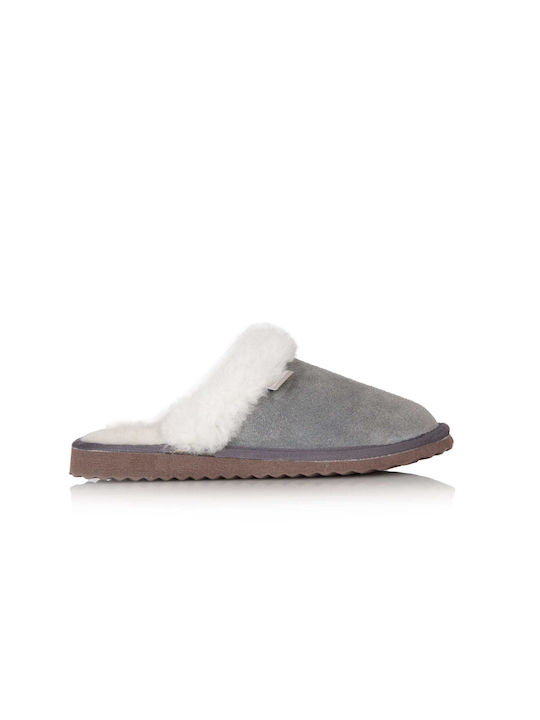 MRDline Leather Winter Women's Slippers in Gray color