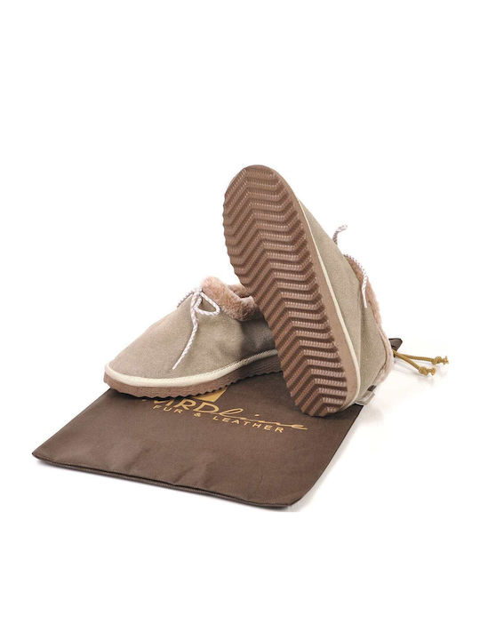 Closed Leather Women's Slippers Beige
