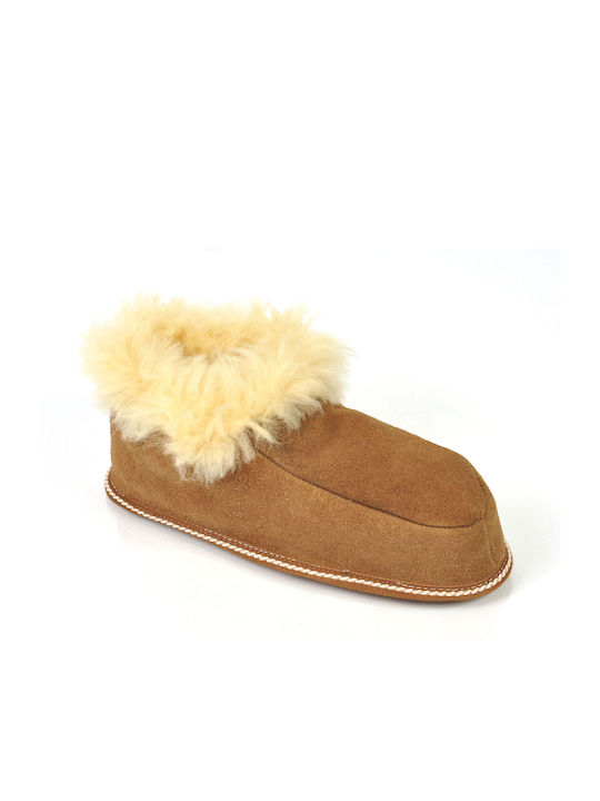 MRDline Closed Leather Women's Slippers in Beige color
