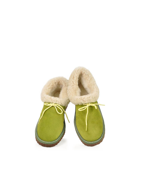 MRDline Closed Leather Women's Slippers in Green color