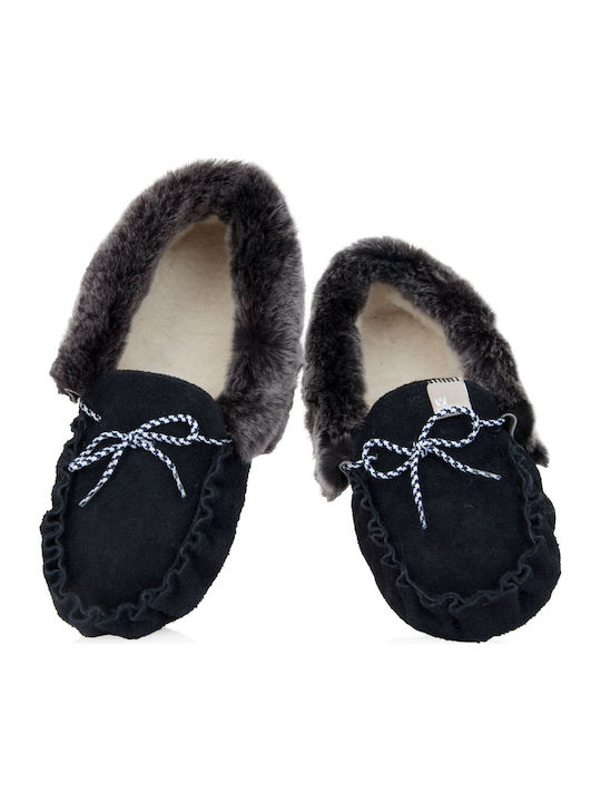 Closed Leather Women's Slippers Navy Blue