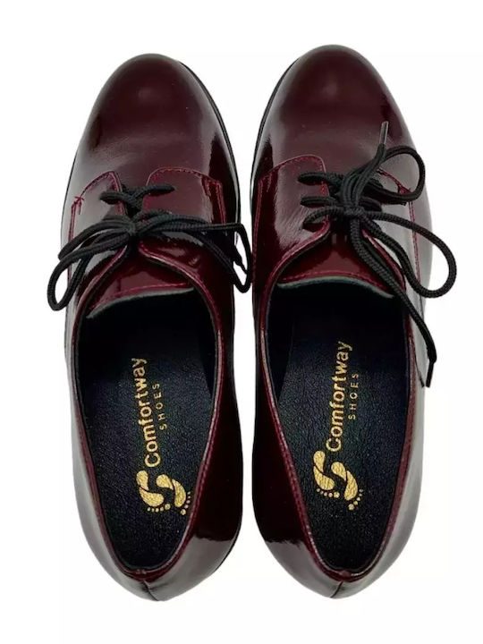 Comfort Way Shoes Γυναικεία Oxfords από Λουστρίνι σε Μπορντό Χρώμα