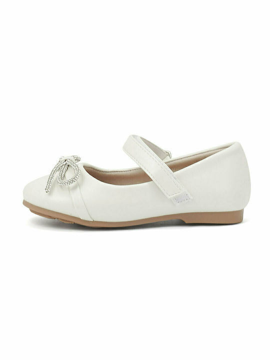 Kids Anatomic Leather Ballerinas Stl with Hoop & Loop Closure Beige