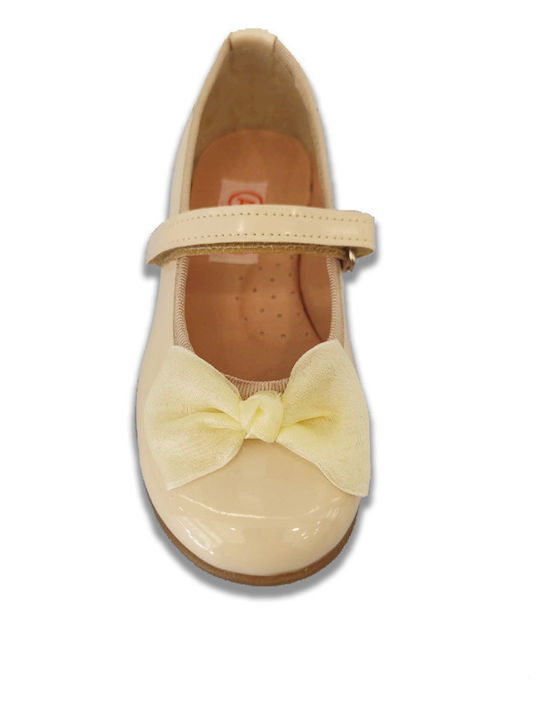 Kids Anatomic Patent Leather Ballerinas Shoes with Hoop & Loop Closure Beige