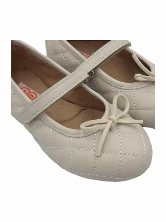 Kids Anatomic Leather Ballerinas with Hoop & Loop Closure Beige