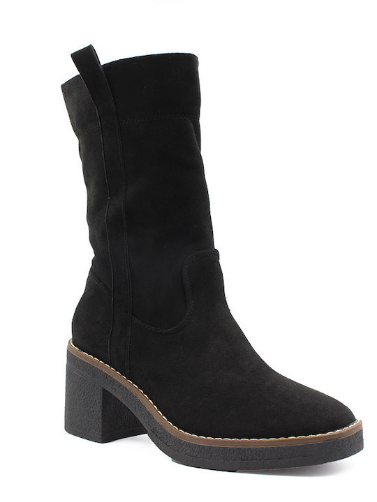 Suede Women's Ankle Boots with Medium Heel Black