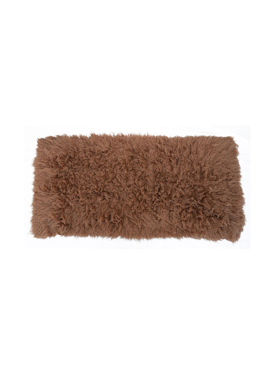 Handmade Rug Rectangular Shaggy Wool Brown