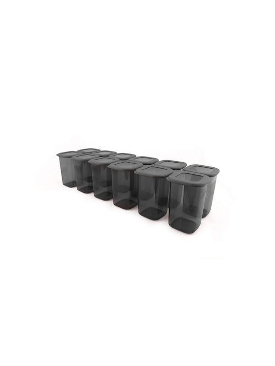 Set 12pcs Jars General Use with Lid Plastic Gray 1200ml