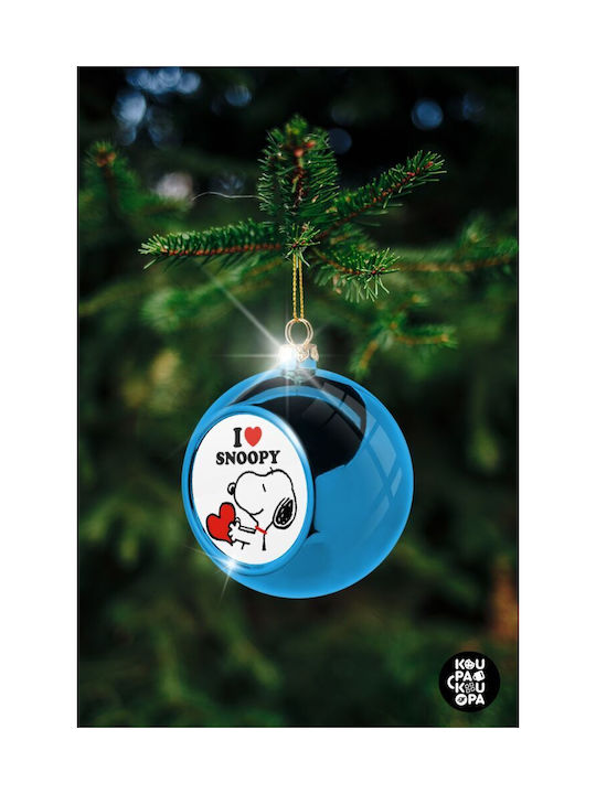 I Love Snoopy Weihnachtshänger Kugel Ornament Plastik Blau 8cm