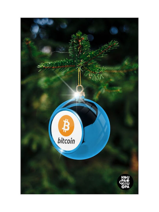 Bitcoin Weihnachtshänger Kugel Ornament Plastik Blau 8cm