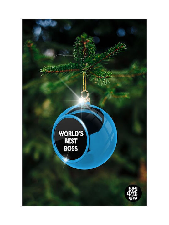 World's Best Boss Christmas Plastic Ball Ornament Blue 8cm