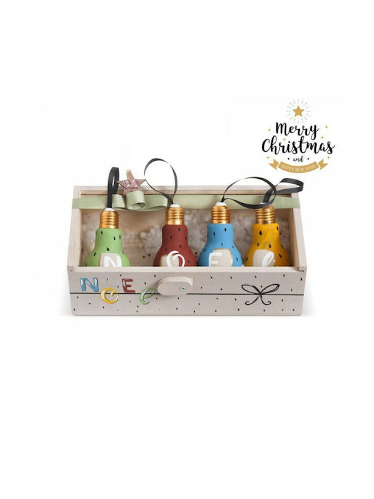 Παρίσης Ornament de Crăciun Bilă Lemnos Multicolor cu Pulbere de Aur cu Paiete 9buc Set 4buc