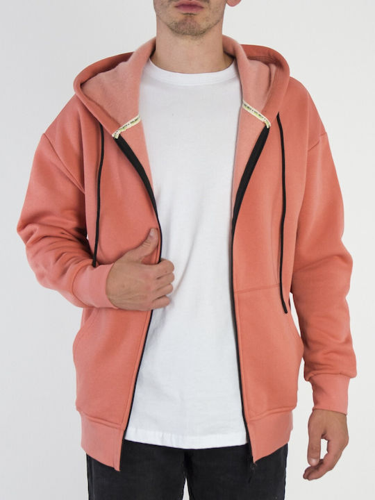 Huxley & Grace Men's Sweatshirt Jacket with Hood and Pockets Pink