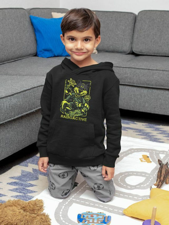 TKT Kids Sweatshirt with Hood and Pocket Black Radioactive Mutant Shiba Inu