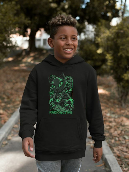 TKT Kids Sweatshirt with Hood and Pocket Black Radioactive Mutant Cat