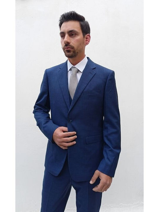 Italian Job Men's Suit with Vest Slim Fit Navy Blue