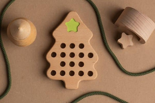 Christmas Decorative Wood Tree Beige Animi