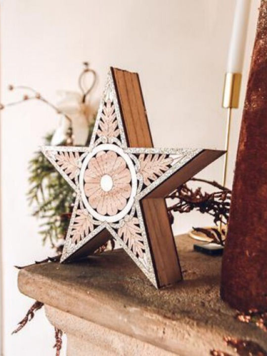 Ntampoudis Wood Christmas Decorative Desktop Star 22x4.5x22cm Brown
