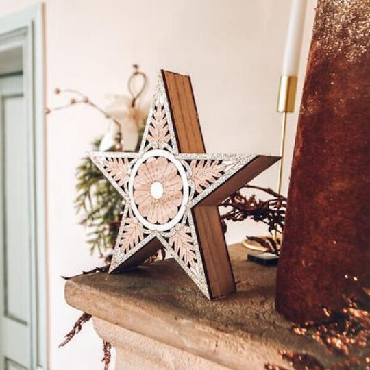 Ntampoudis Wood Christmas Decorative Desktop Star 22x4.5x22cm Brown