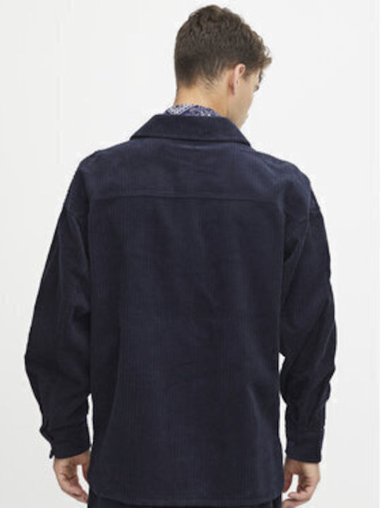 Μακρυμάνικo Κοτλέ Overshirt σε Κανονική Γραμμή Σκούρο Μπλε