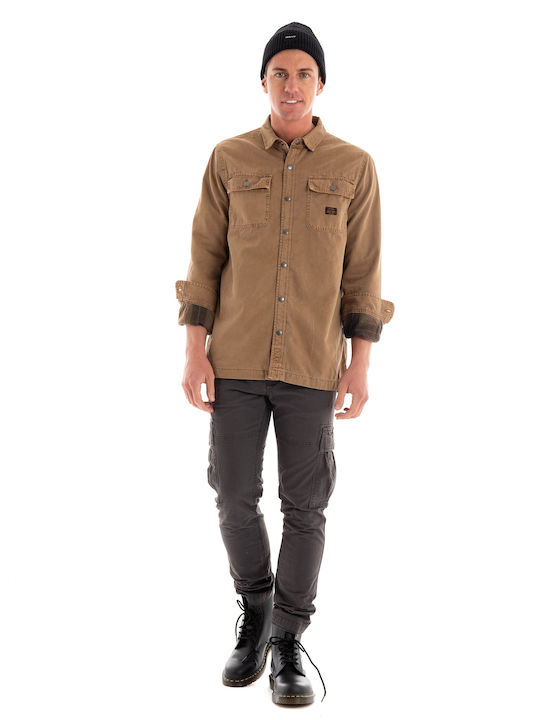 Superdry Workwear Men's Shirt Overshirt Long Sleeve Dark Beige