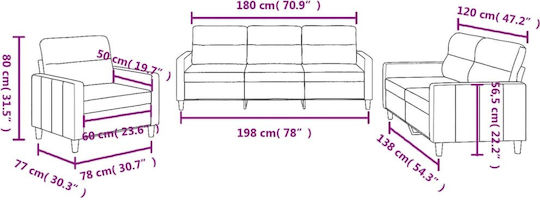 Living Room Furniture Set 3-Seater & 2-Seater & Armchair Light Yellow