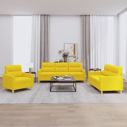 Living Room Furniture Set 3-Seater & 2-Seater & Armchair Light Yellow