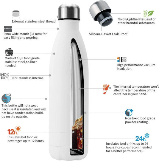 Koupakoupa Kids Water Bottle Minions Aluminum with Screw-on Cap Non Spill White 500ml