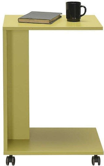 Rectangular Side Table C Shape Wooden with Wheels Yellow-Green W35xL45xH65cm