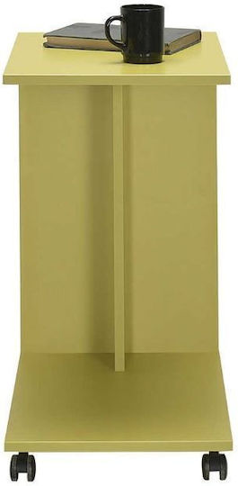 Rectangular Side Table C Shape Wooden with Wheels Yellow-Green W35xL45xH65cm
