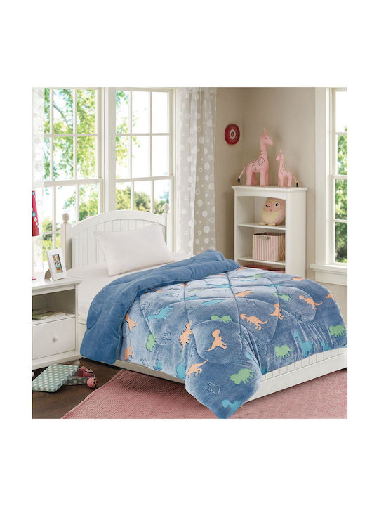 Dimcol Kids Duvet Cover Glow in the Dark Single Dinosaur Blue 160x220cm