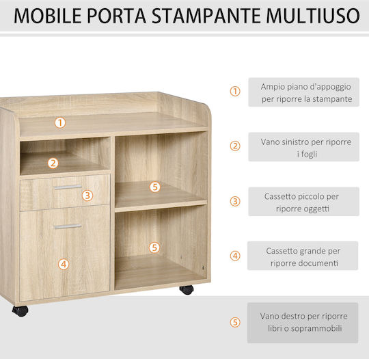 Cabinet de Birou cu Roți & Sertare Stejar 80x40x72cm