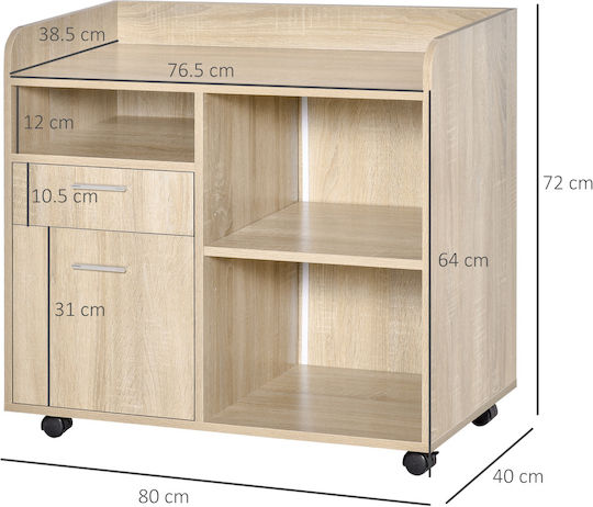Cabinet de Birou cu Roți & Sertare Stejar 80x40x72cm