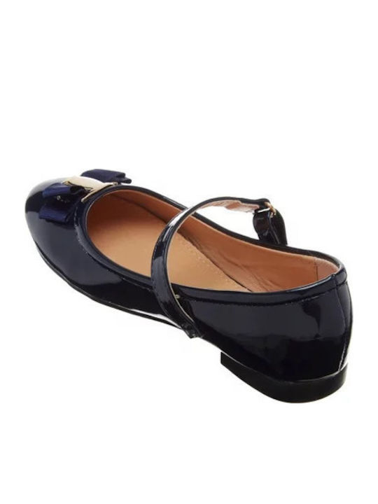 Kids Patent Leather Ballerinas with Hoop & Loop Closure Blue