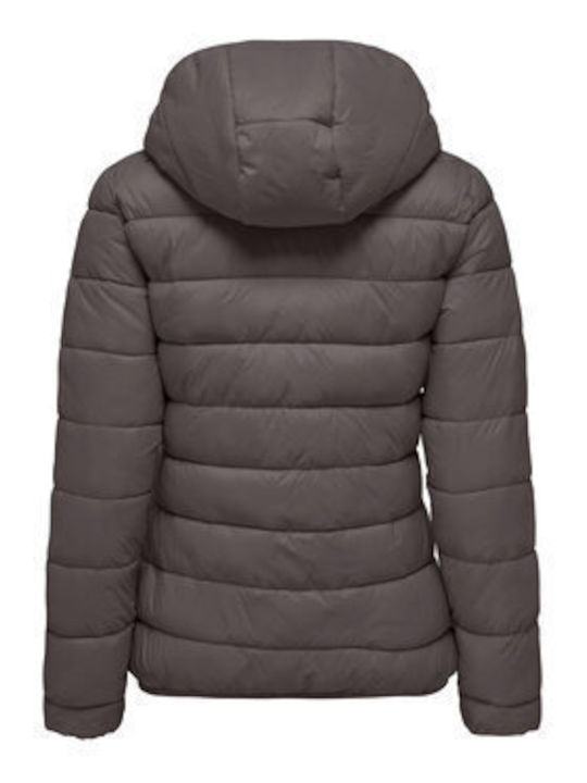 Only Women's Short Puffer Jacket for Winter Grey