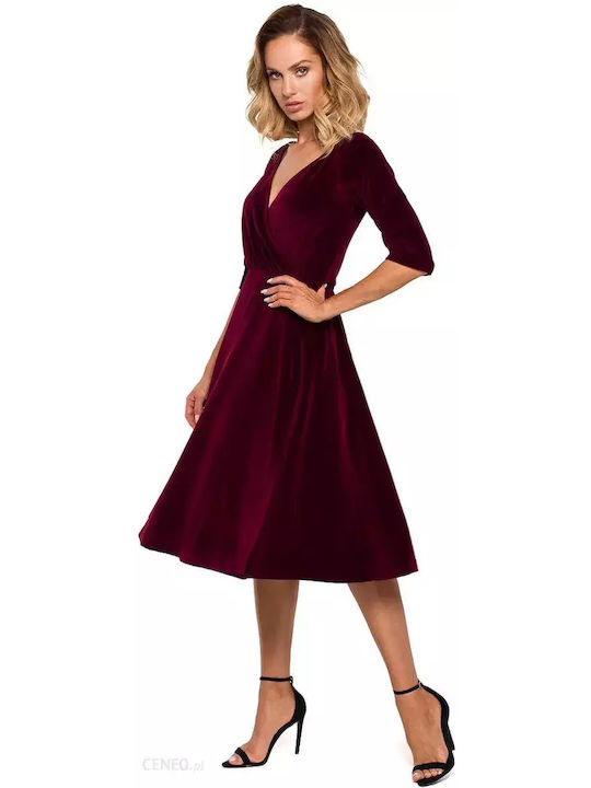M645 Midi Abendkleid Wickel Burgundisch