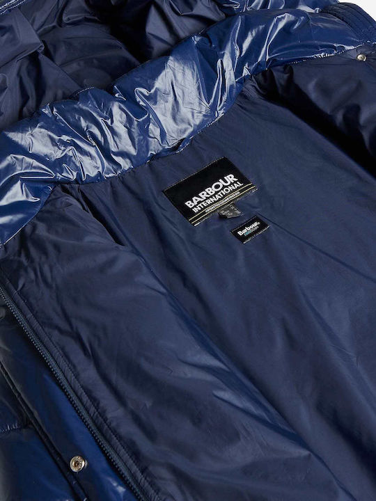 Women's Long Puffer Jacket for Winter with Hood Blue