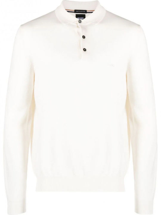 Hugo Boss Men's Long Sleeve Sweater Polo White