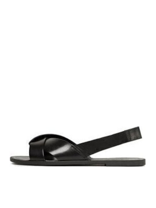 Tia Leder Flache Sandalen für Damen in Schwarz Farbe
